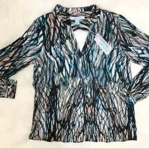 Anthropologie Charlie Jade Blouse Silk Pattern Open Back cut out long sleeve S - Picture 7 of 14